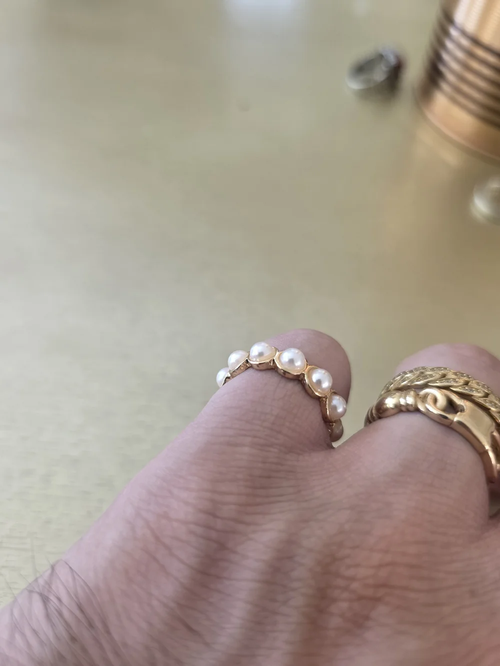 Ring Gold Band with White Pearl Accents